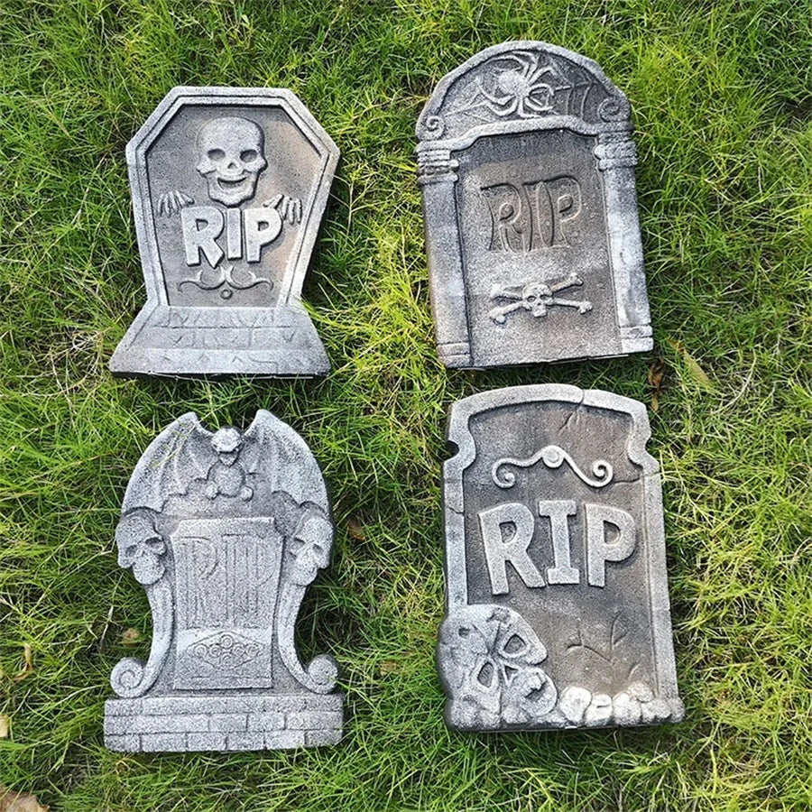 4pcs Halloween Foam RIP Graveyard Tombstone Decor Skeleton Tomb Haunted House Party Prank Prop Yard Outdoor Home Decorations