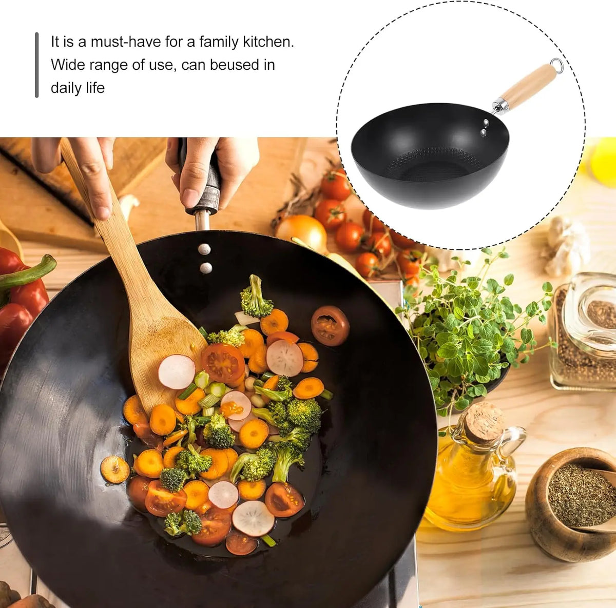 Uncoated Flat Bottom Wok Small Iron Wok for Stir-Fry Cooking Stove Induction Cookware Accessories Kitchen Supply